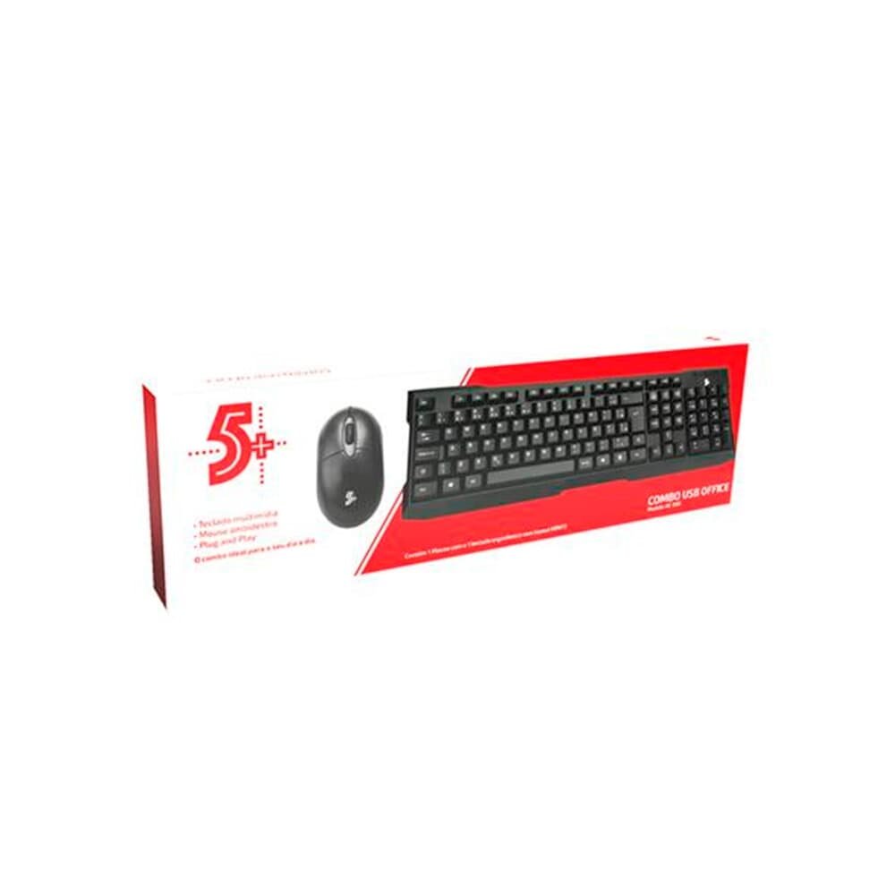 Kit Teclado e Mouse Office 5+ KC-500, ABNT2, Plug and Play, Preto - 015-0069