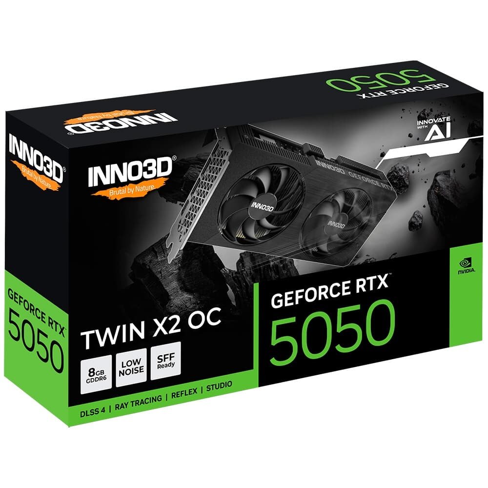 Placa de Vídeo Inno3D RTX 5050 8GB TWIN X2 OC Nvidia GeForce, 8GB, GDDR6, 128bits, DLSS 4, Ray Tracing - N50502-08D6X-174071N