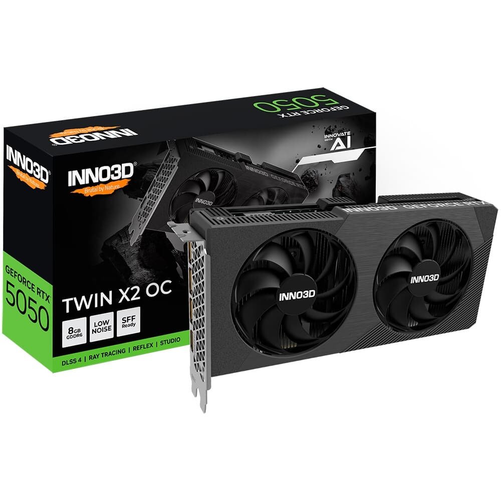 Placa de Vídeo Inno3D RTX 5050 8GB TWIN X2 OC Nvidia GeForce, 8GB, GDDR6, 128bits, DLSS 4, Ray Tracing - N50502-08D6X-174071N