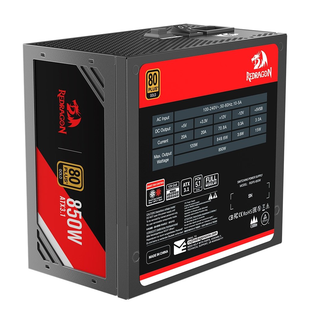 Fonte Gamer Redragon RGMS, 850W Master, 80 Plus, Gold, Preto Gc-ms01