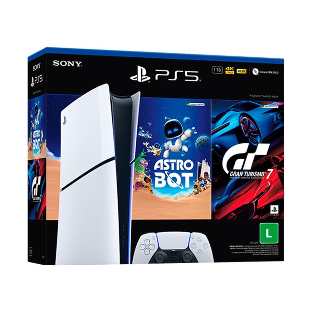 Console Sony PlayStation 5 Slim, Edição Digital, SSD 1TB, Controle Sem Fio DualSense + 2 Jogos Digitais