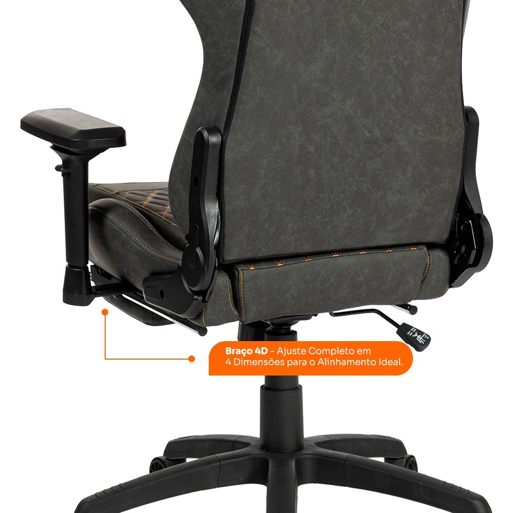 Cadeira Gamer Husky Tempest 4D, Até 145kg, Braços 4D, Almofadas, Reclinável 150º, PU, Descanso para Pés, Cinza -  HCG700CZ4D - view 10