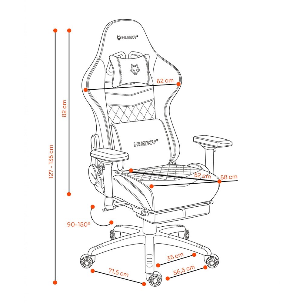 Cadeira Gamer Husky Tempest 4D, Até 145kg, Braços 4D, Almofadas, Reclinável 150º, PU, Descanso para Pés, Cinza -  HCG700CZ4D - view 12