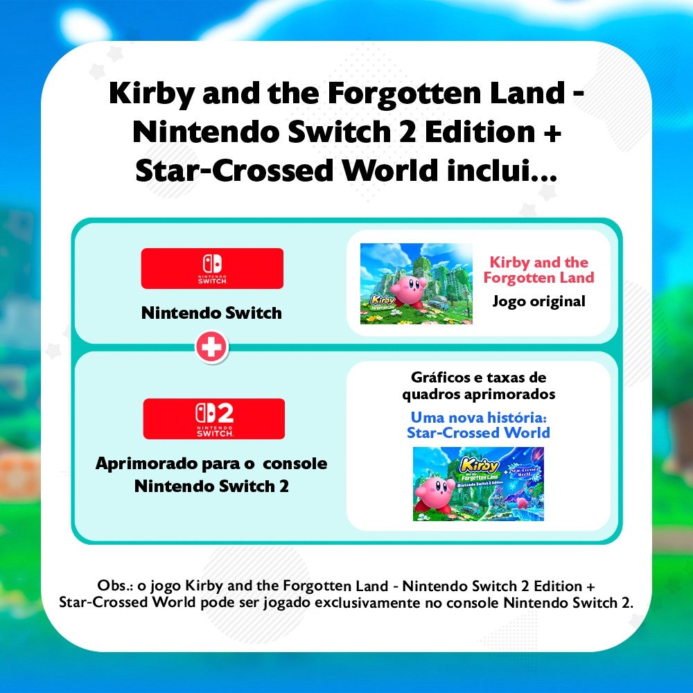 Jogo Kirby and the Forgotten Land + Star-Crossed World, Para Nintendo Switch 2 - NBSPARZGB Jogo Kirby and the Forgotten Land + Star-Crossed World, Para Nintendo Switch 2 - NBSPARZGB