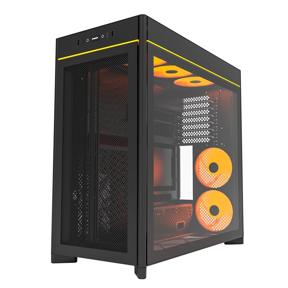 Gabinete Gamer Montech HS01 Pro, Mid-Tower, ATX, Vidro Temperado, 5x FANs, Preto - HS01PROBK Gabinete Gamer Montech HS01 Pro, Mid-Tower, ATX, Vidro Temperado, 5x FANs, Preto - HS01PROBK