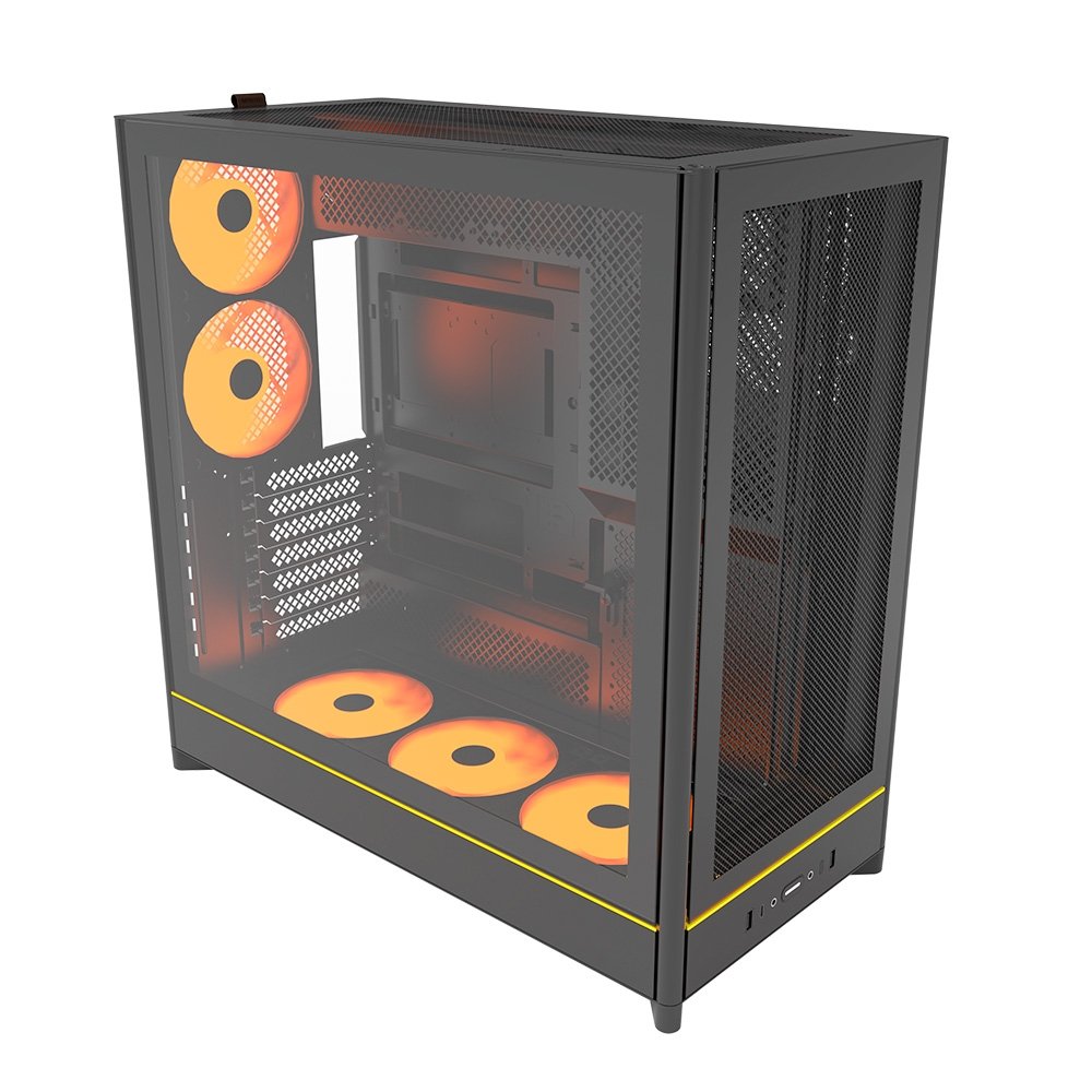 Gabinete Gamer Montech HS01 Pro, Mid-Tower, ATX, Vidro Temperado, 5x FANs, Preto - HS01PROBK Gabinete Gamer Montech HS01 Pro, Mid-Tower, ATX, Vidro Temperado, 5x FANs, Preto - HS01PROBK