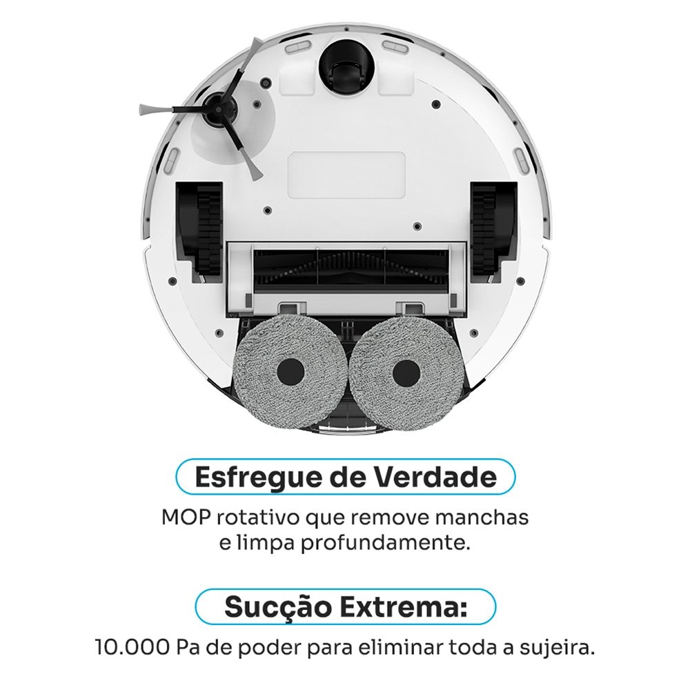 Robô Aspirador de Pó e Passa Pano KABUM! smart K1100, Mapeamento, MOP rotativo, Autolimpante, até 10000PA, APP, 220V, Branco - KSAR110020BR