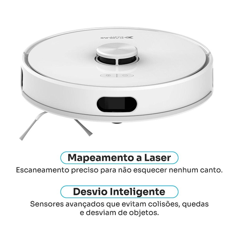 Robô Aspirador de Pó e Passa Pano KABUM! smart K1100, Mapeamento, MOP rotativo, Autolimpante, até 10000PA, APP, 220V, Branco - KSAR110020BR