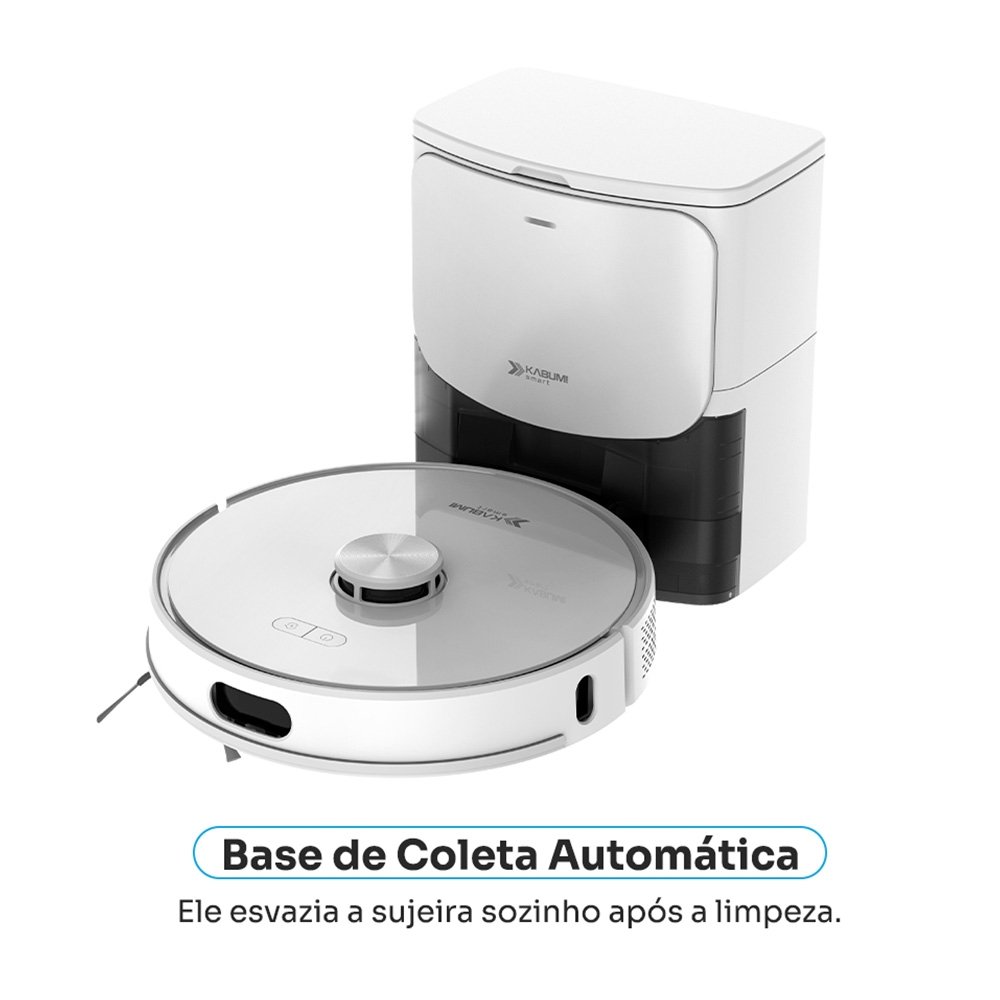Robô Aspirador de Pó e Passa Pano KABUM! smart K1100, Mapeamento, MOP rotativo, Autolimpante, até 10000PA, APP, 220V, Branco - KSAR110020BR