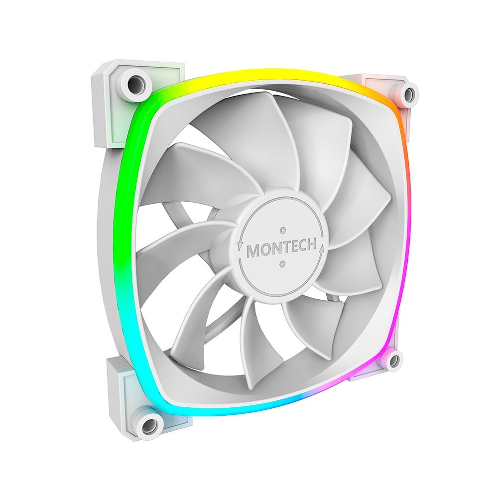 Kit 3 Fans Montech RX120, 120mm, PWM, ARGB, Lâmina Reversa, Branco - RX120 PWM White 3 in 1