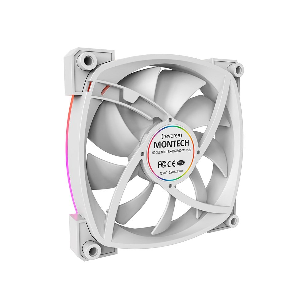 Kit 3 Fans Montech RX120, 120mm, PWM, ARGB, Lâmina Reversa, Branco - RX120 PWM White 3 in 1