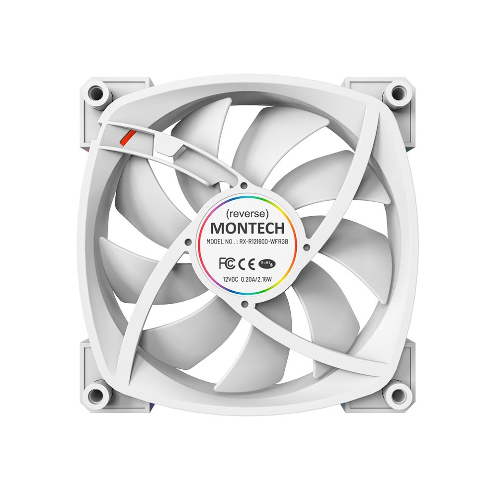 Kit 3 Fans Montech RX120, 120mm, PWM, ARGB, Lâmina Reversa, Branco - RX120 PWM White 3 in 1