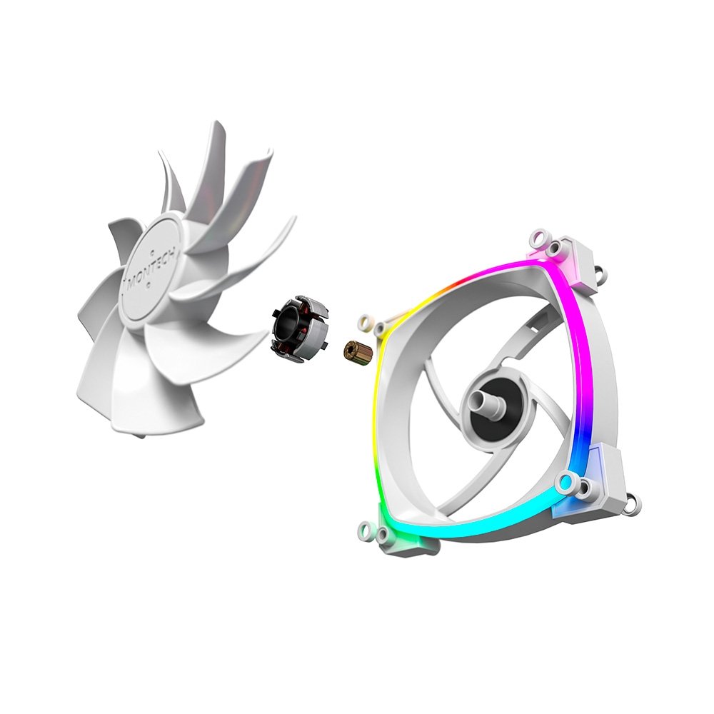 Kit 3 Fans Montech RX120, 120mm, PWM, ARGB, Lâmina Reversa, Branco - RX120 PWM White 3 in 1