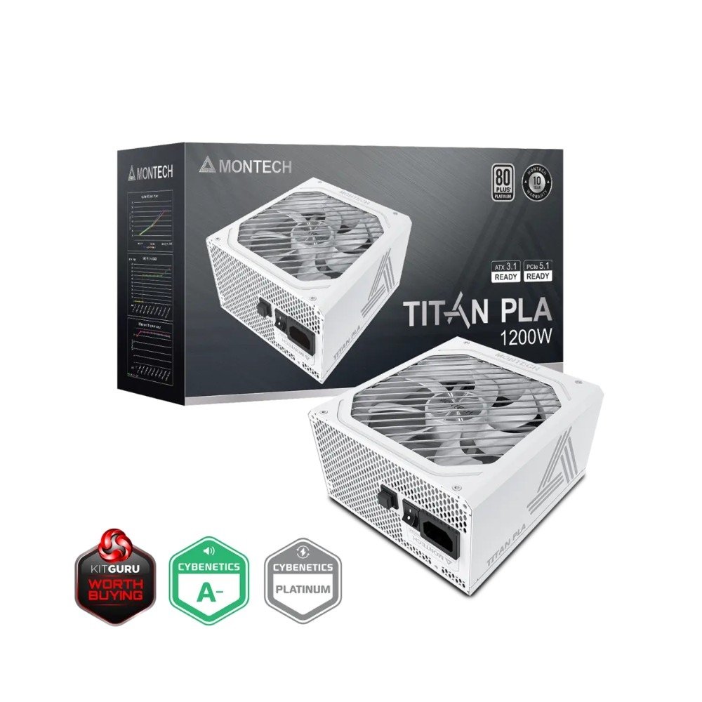 Fonte Montech TITAN PLA, 1200W, 80 Plus Platinum, Full Modular, ATX 3.1, PFC Ativo, Branco - TITAN PLA 1200W Fonte Montech TITAN PLA, 1200W, 80 Plus Platinum, Full Modular, ATX 3.1, PFC Ativo, Branco - TITAN PLA 1200W