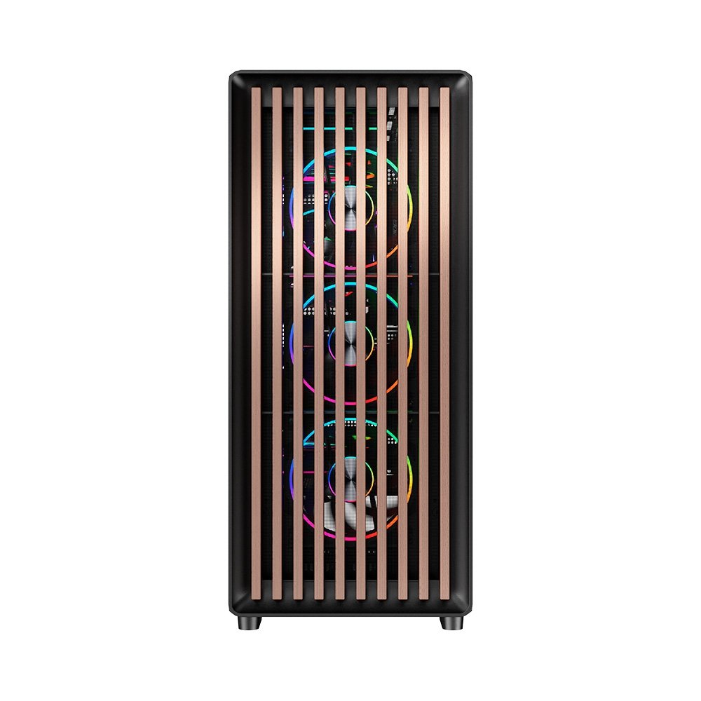 Gabinete Gamer Liketec Oak Wood, E-ATX, Painel Frontal com Detalhes em Madeira, Preto - LC-KB-WOD-2025-1003