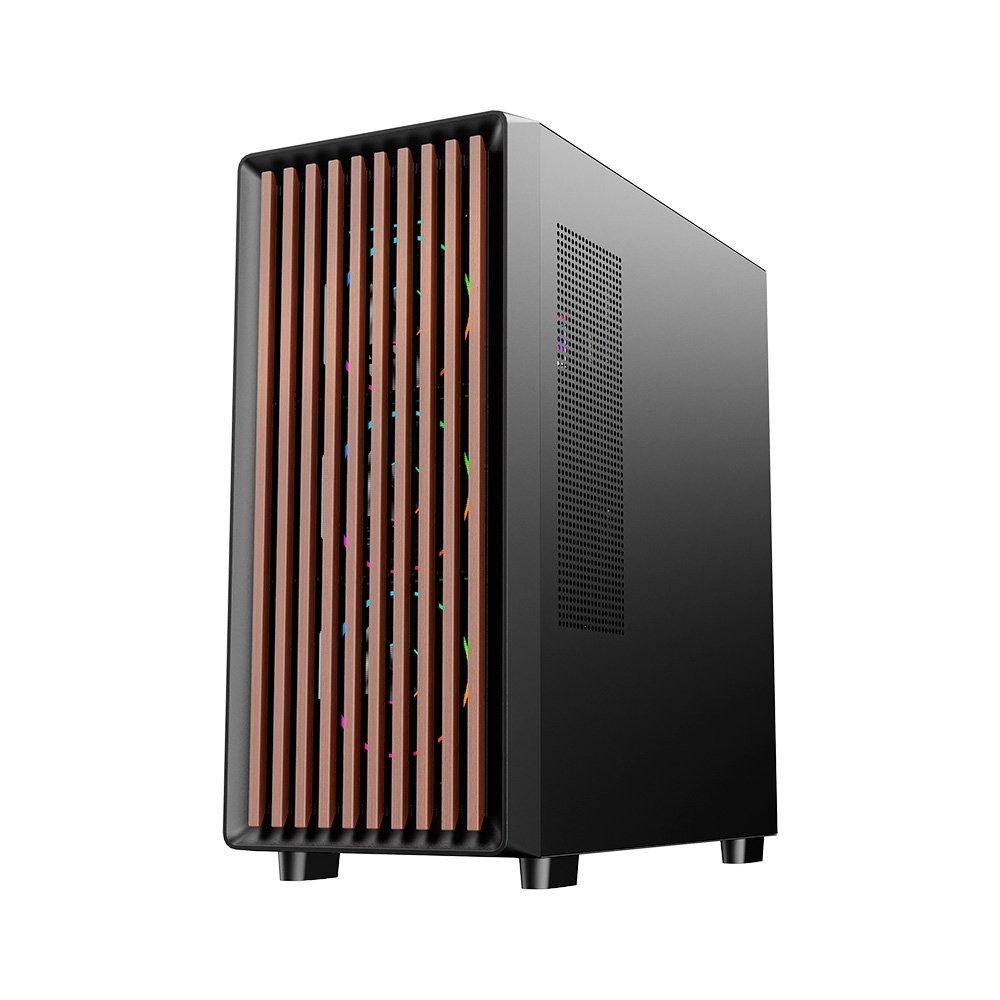 Gabinete Gamer Liketec Oak Wood, E-ATX, Painel Frontal com Detalhes em Madeira, Preto - LC-KB-WOD-2025-1003
