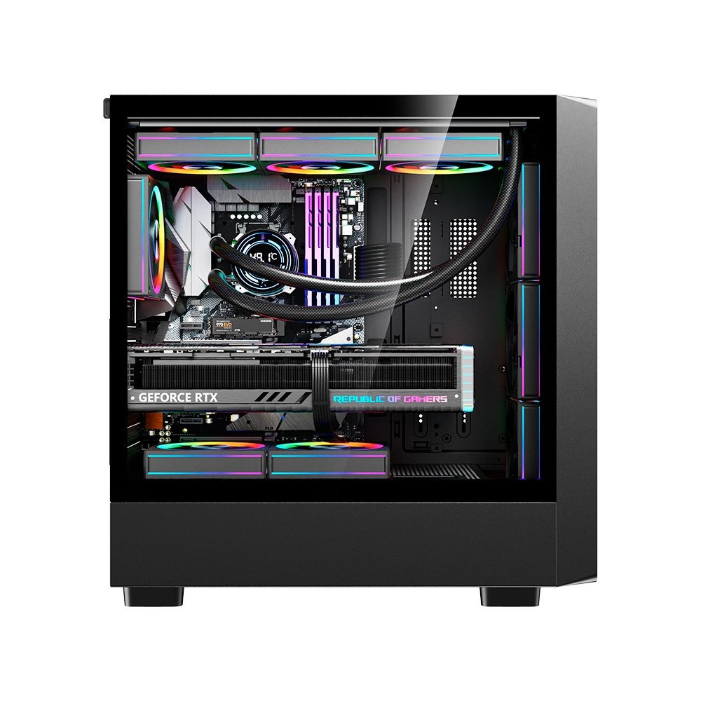 Gabinete Gamer Liketec Oak Wood, E-ATX, Painel Frontal com Detalhes em Madeira, Preto - LC-KB-WOD-2025-1003
