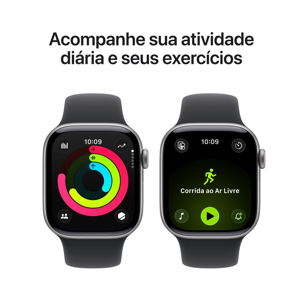 Apple Watch Series 11 GPS, Caixa Cinza-espacial de Alumínio de 42 mm, Pulseira Esportiva Preta, Tamanho P/M - MEQW4AM/A