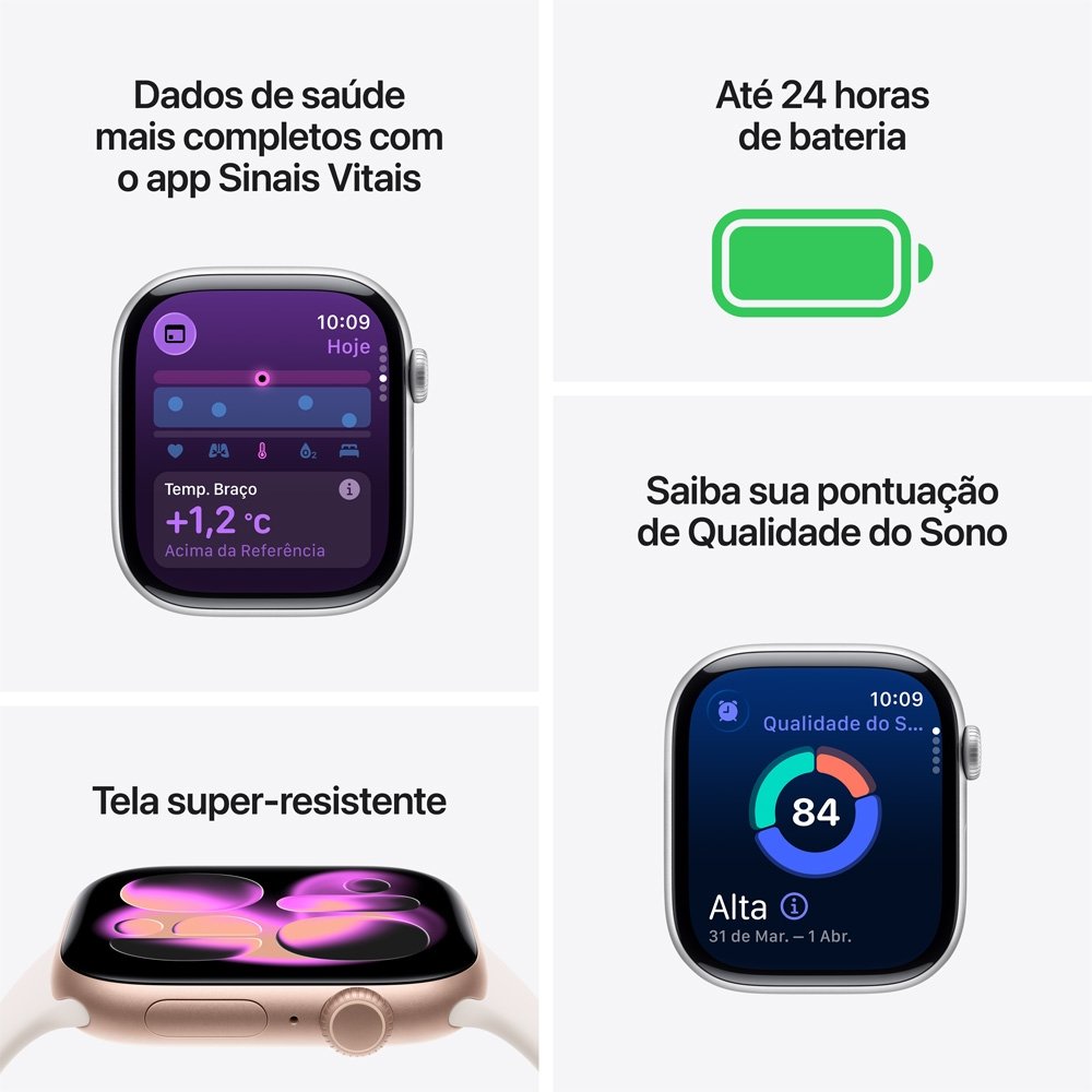Apple Watch Series 11 GPS, Caixa Cinza-espacial de Alumínio de 42 mm, Pulseira Esportiva Preta, Tamanho P/M - MEQW4AM/A
