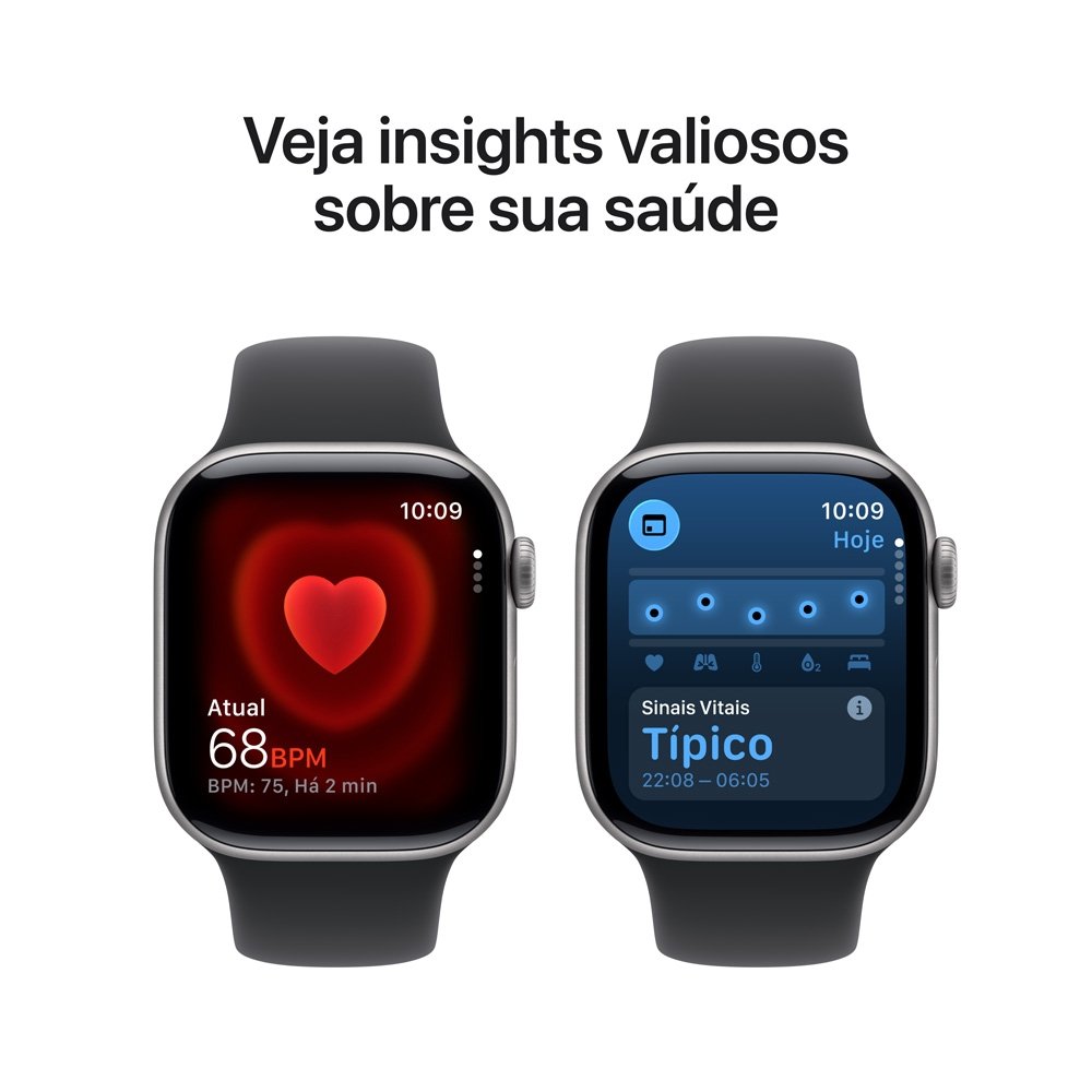 Apple Watch Series 11 GPS, Caixa Cinza-espacial de Alumínio de 42 mm, Pulseira Esportiva Preta, Tamanho P/M - MEQW4AM/A