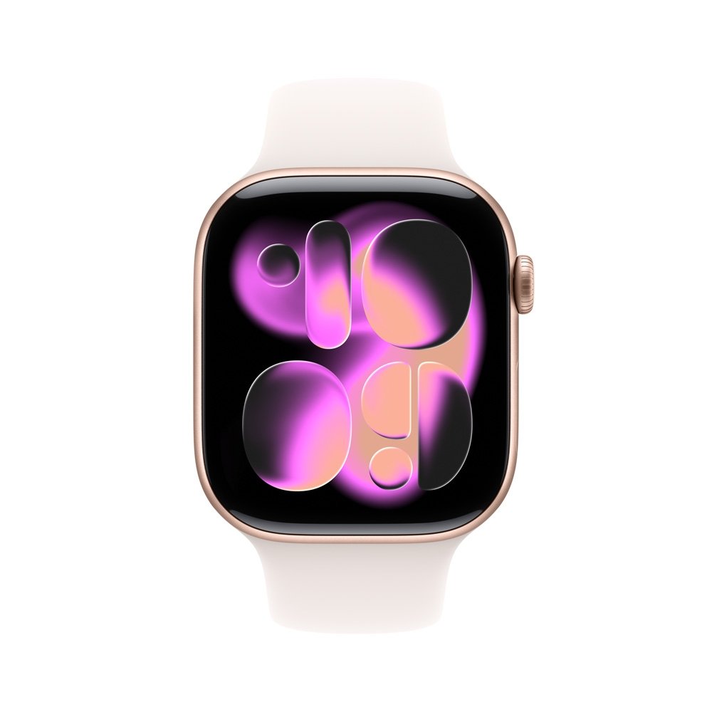 Apple Watch Series 11 GPS, Caixa Cor de Ouro Rosa de Alumínio de 46 mm, Pulseira Esportiva Blush-clara, Tamanho P/M - MEV64AM/A
