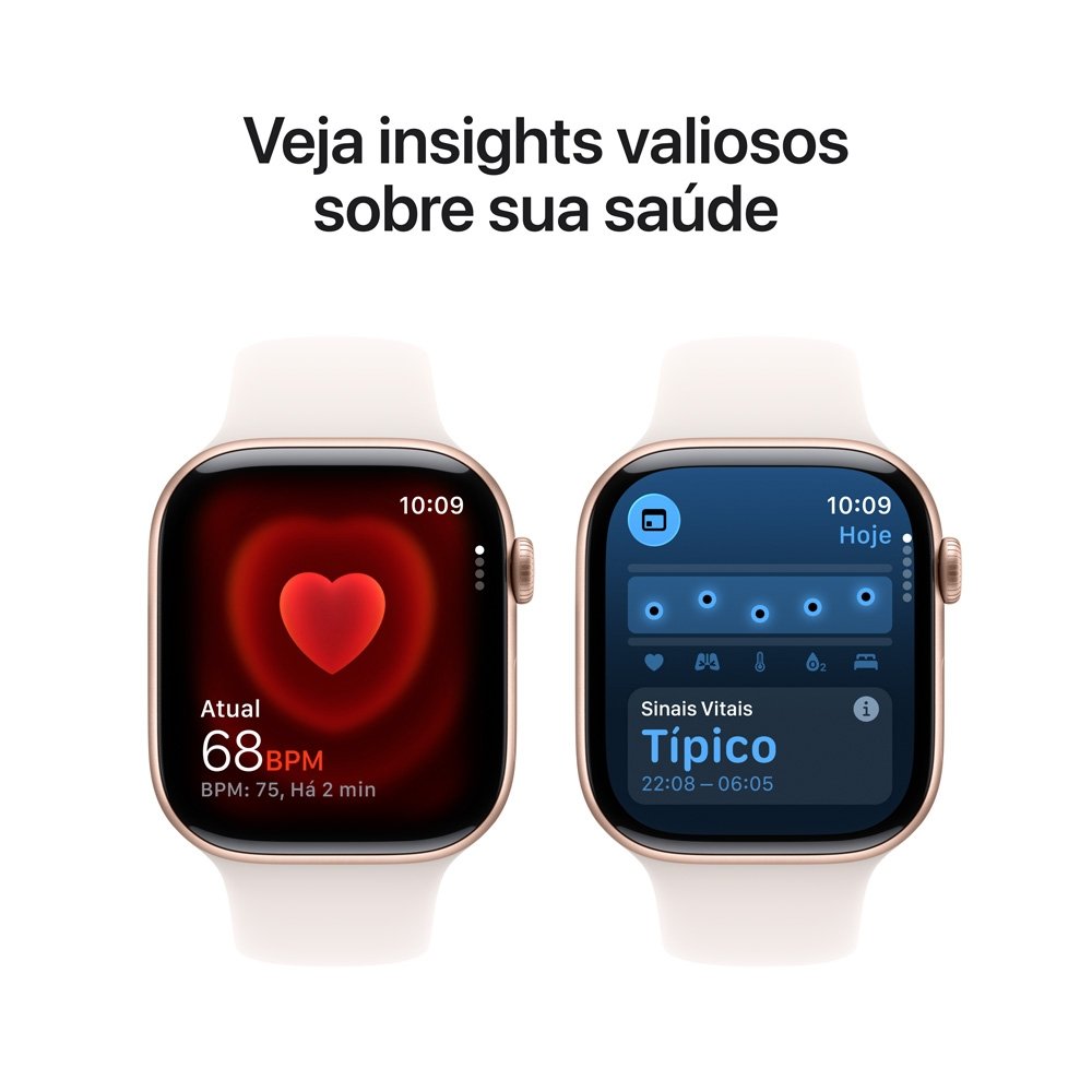 Apple Watch Series 11 GPS, Caixa Cor de Ouro Rosa de Alumínio de 46 mm, Pulseira Esportiva Blush-clara, Tamanho P/M - MEV64AM/A