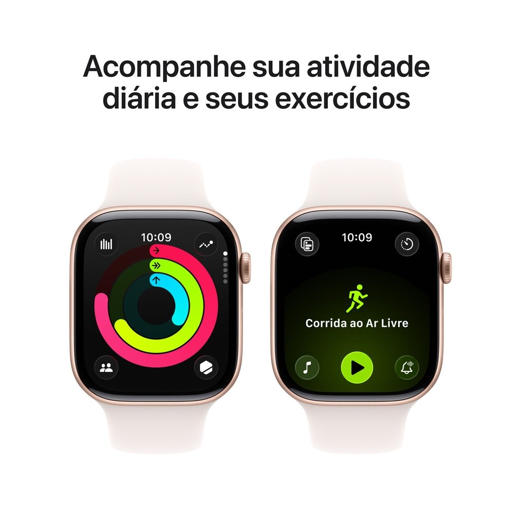 Apple Watch Series 11 GPS, Caixa Cor de Ouro Rosa de Alumínio de 46 mm, Pulseira Esportiva Blush-clara, Tamanho P/M - MEV64AM/A