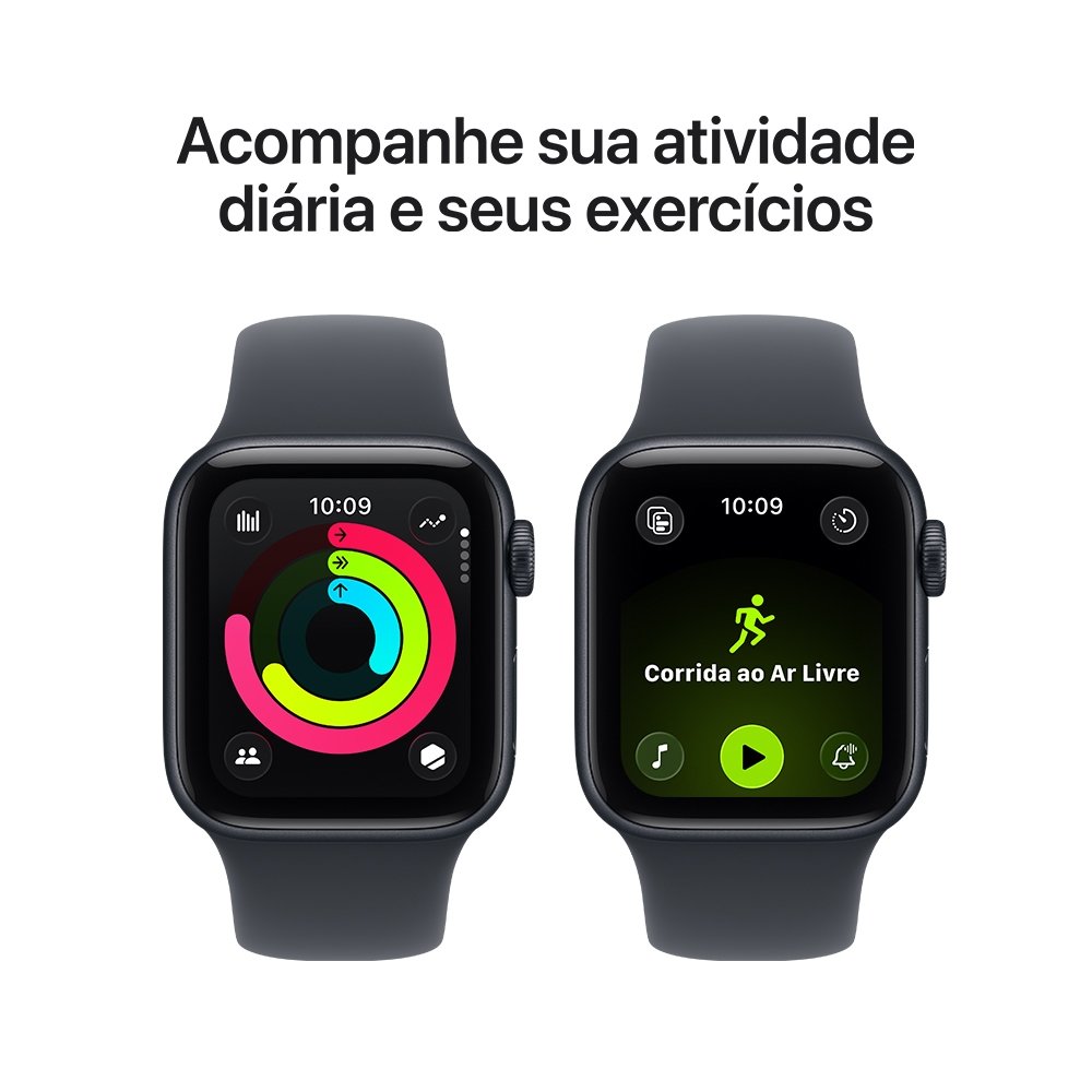 Apple Watch SE 3 GPS, Caixa Meia-noite de Alumínio de 44 mm, Pulseira Esportiva Meia-noite, Tamanho M/G - MEHQ4AM/A