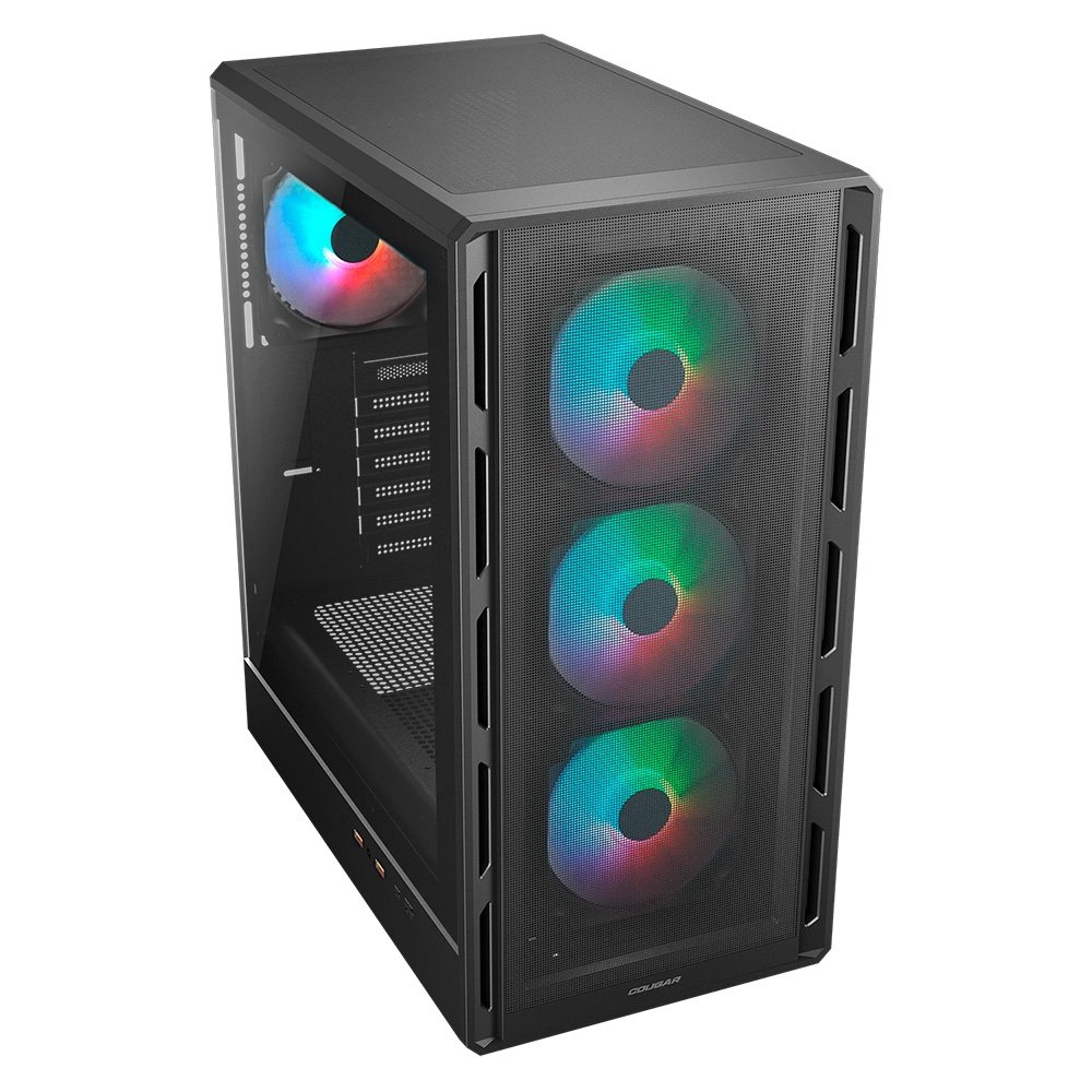 Gabinete Gamer Cougar MX600, Mid Tower, RGB, ATX, Lateral em Vidro Temperado, com 4 Fans, Preto - 382GA50.0001