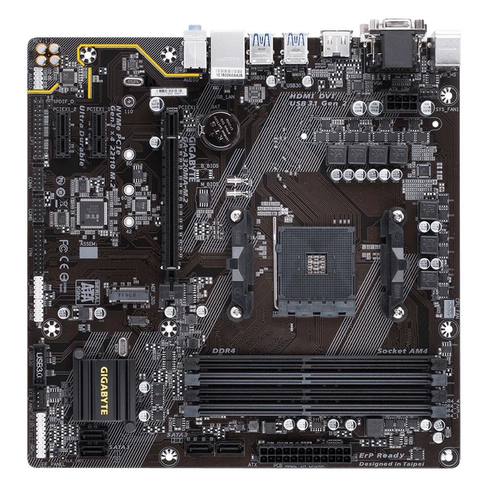 Placa-Mãe Gigabyte GA-A320MA-M.2, AMD AM4, mATX, DDR4 Placa-Mãe Gigabyte GA-A320MA-M.2, AMD AM4, mATX, DDR4