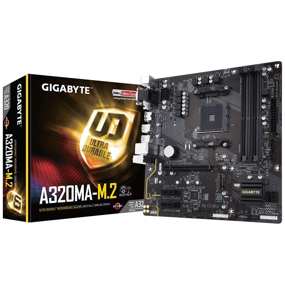Placa-Mãe Gigabyte GA-A320MA-M.2, AMD AM4, mATX, DDR4 Placa-Mãe Gigabyte GA-A320MA-M.2, AMD AM4, mATX, DDR4
