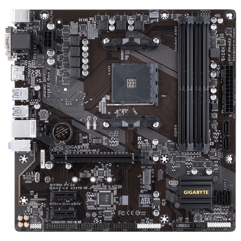 Placa-Mãe Gigabyte GA-A320MA-M.2, AMD AM4, mATX, DDR4 Placa-Mãe Gigabyte GA-A320MA-M.2, AMD AM4, mATX, DDR4
