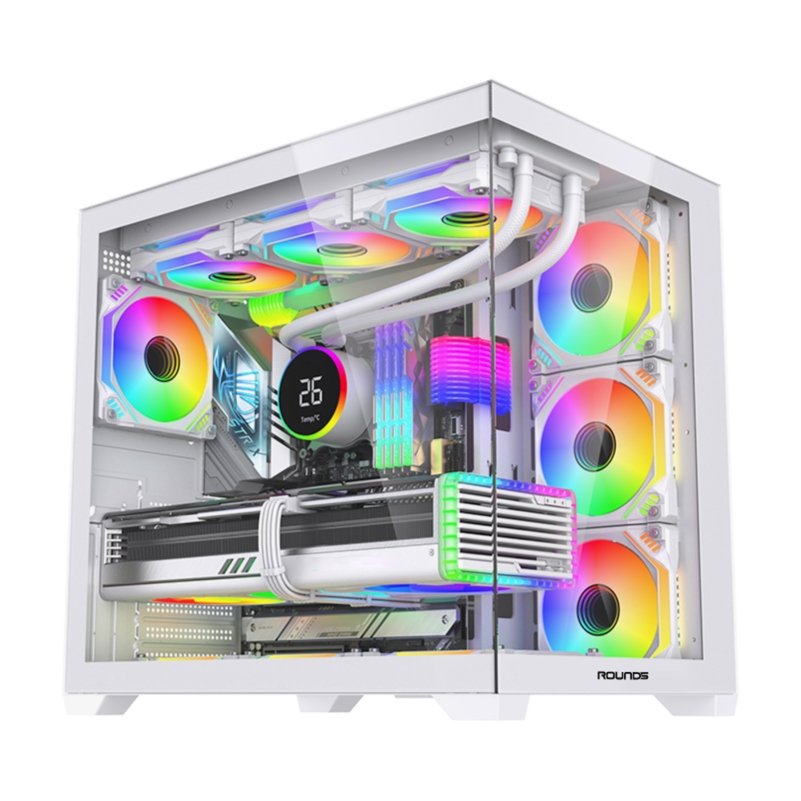 Gabinete Gamer Round5 Genos, Mid Tower, ATX, Aquário, Frontal e Lateral em Vidro, Branco - R5-GENOS-W-2190