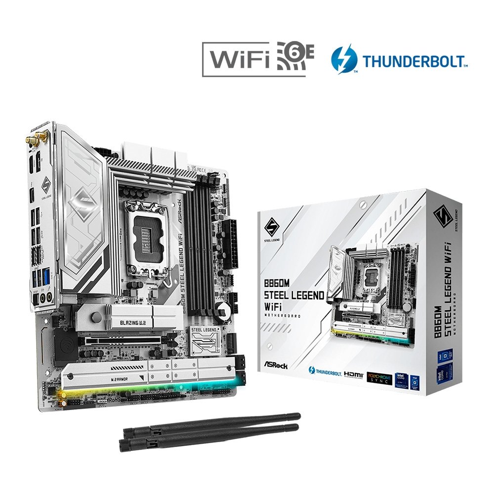 Placa-Mãe ASRock B860M Steel Legend WiFi, Intel LGA1851 B860, Micro ATX, DDR5 - 90-MXBQF Placa-Mãe ASRock B860M Steel Legend WiFi, Intel LGA1851 B860, Micro ATX, DDR5 - 90-MXBQF
