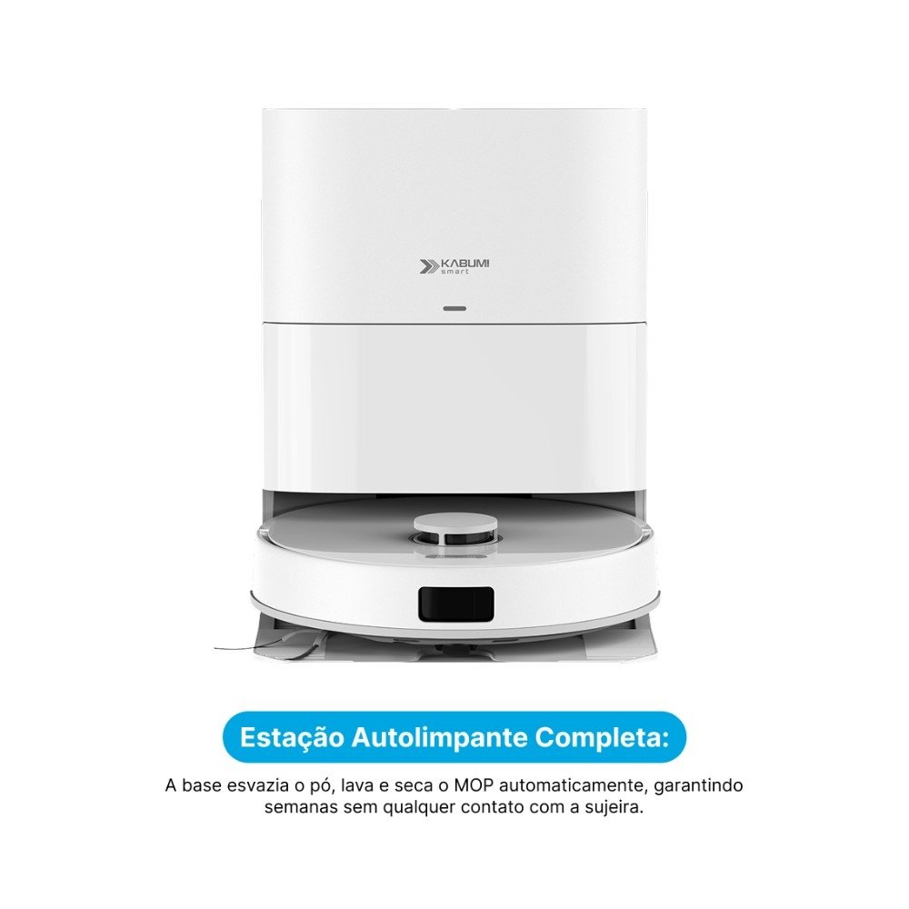 Robô Aspirador e passa pano KABUM! smart K4000, Base Autolimpante, MOP Duplo Extensível, IA, 20000PA, 127V, Branco - KSAR400010BR