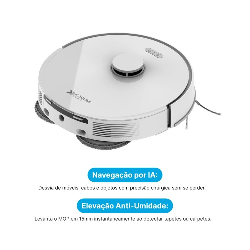 Robô Aspirador e passa pano KABUM! smart K4000, Base Autolimpante, MOP Duplo Extensível, IA, 20000PA, 127V, Branco - KSAR400010BR