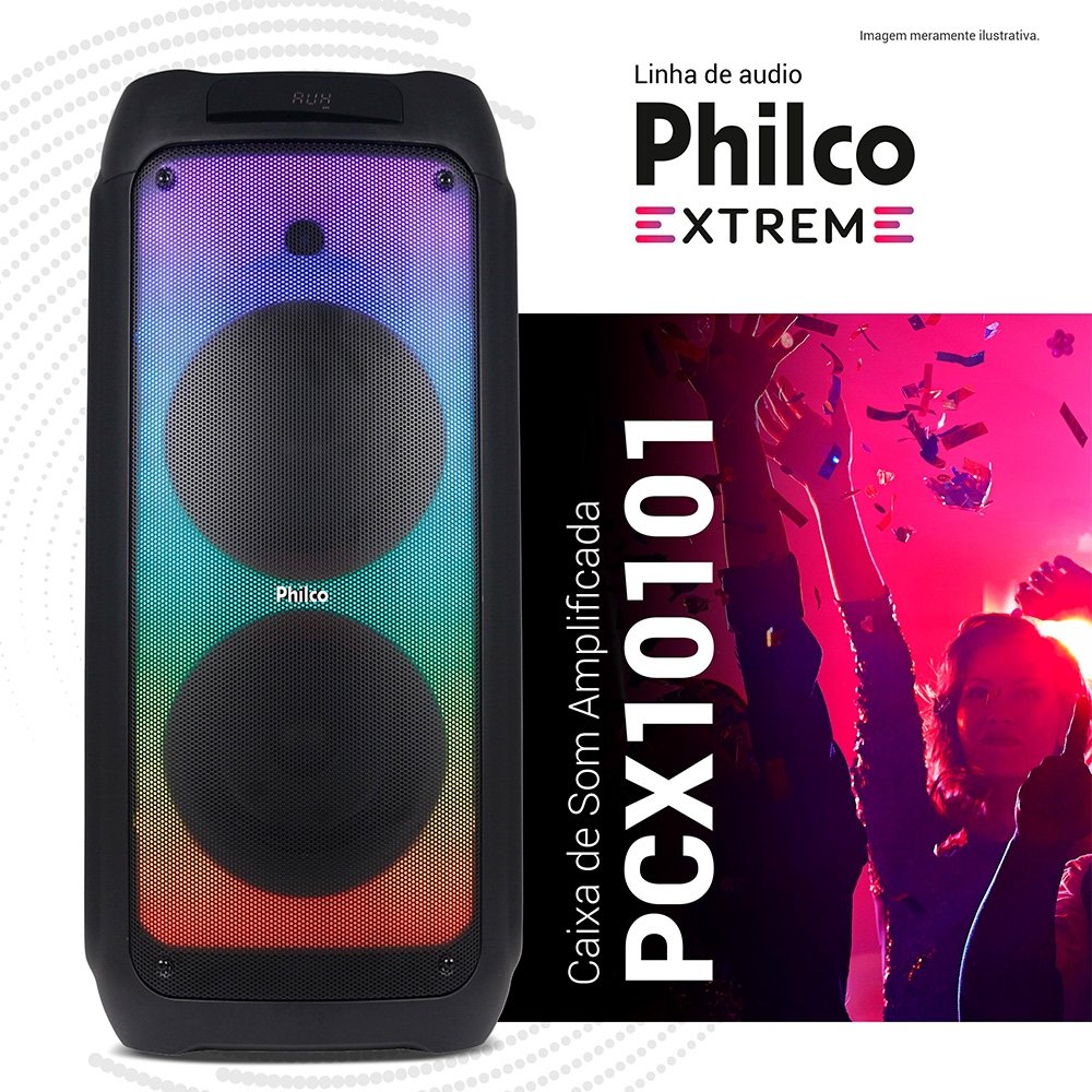 Caixa de Som Acústica Philco PCX10101, 2000W RMS, Bateria Interna (até 20h), Bluetooth e TWS, Preto - 56603810 Caixa de Som Acústica Philco PCX10101, 2000W RMS, Bateria Interna (até 20h), Bluetooth e TWS, Preto - 56603810