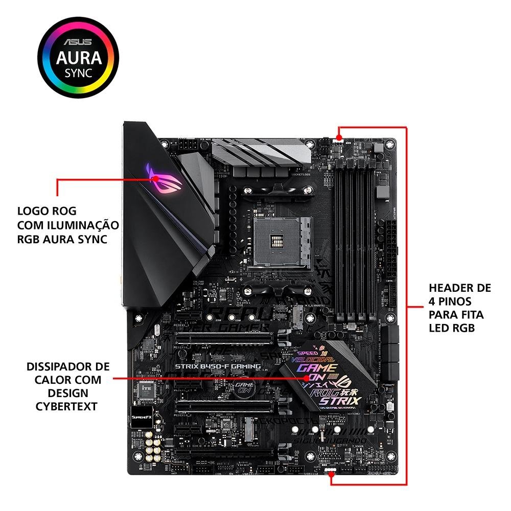 Placa Mãe Asus ROG Strix B450-F Gaming, AMD AM4, ATX, DDR4 | KaBuM!