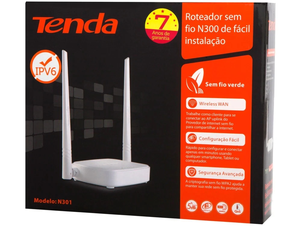 Roteador e Repetidor Wi-Fi N Tenda, 300Mbps com 2 Antenas, WPS e Controle dos Pais - N301 Roteador e Repetidor Wi-Fi N Tenda, 300Mbps com 2 Antenas, WPS e Controle dos Pais - N301