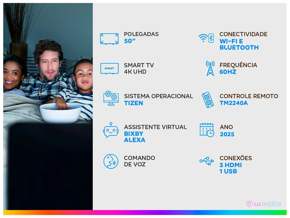 Samsung Smart TV 50" Crystal UHD 4K U8100F 2025, Xbox Cloud Gaming, Canais Gratuitos, Alexa