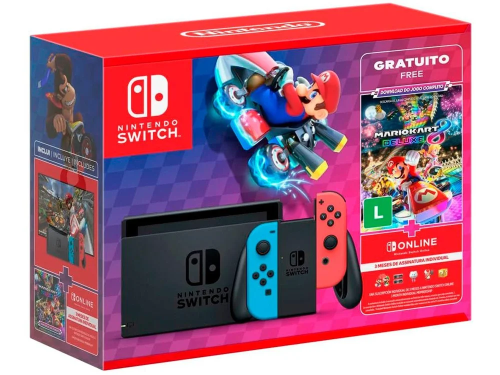 Nintendo Switch Bundle Console + Jogo Digital Mario Kart 8 Deluxe 32 GB 3 Meses de Assinatura