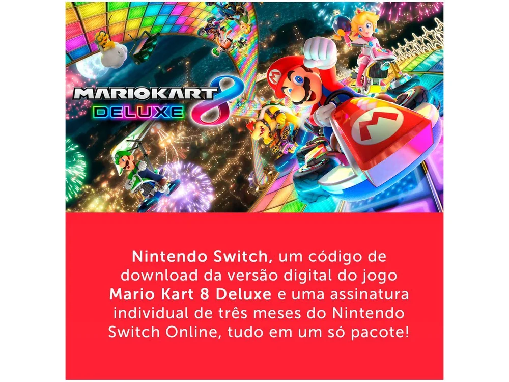 Nintendo Switch Bundle Console + Jogo Digital Mario Kart 8 Deluxe 32 GB 3 Meses de Assinatura