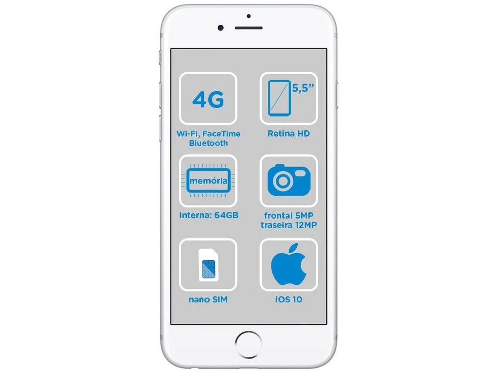 iPhone 6s Plus Apple 64GB Prata 4G Tela 5.5”