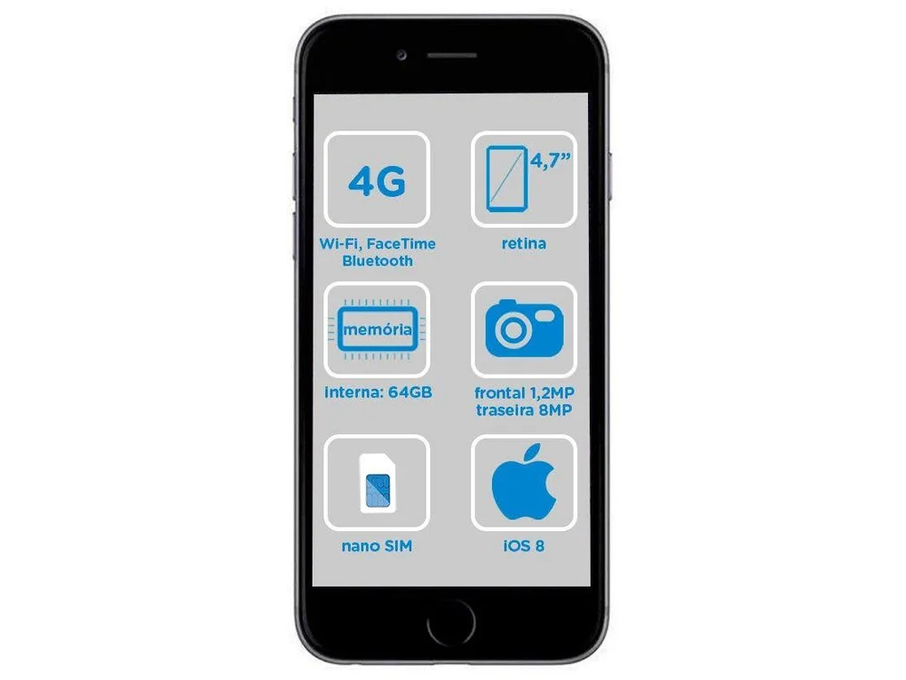 iPhone 6 Apple 64GB 4G iOS 8 Tela 4.7” Câm. 8MP
