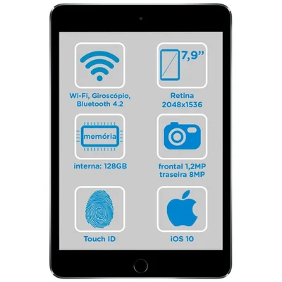iPad Mini 4 Apple 128GB Cinza Tela 7,9 Retina