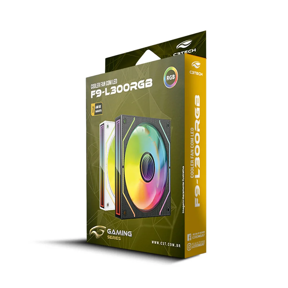 Cooler Fan F9‑l300wh C3tech RGB 120 mm LED RGB Espelho Infinito, Moldura Slim, Molex 4‑pinos - Branco Cooler Fan F9‑l300wh C3tech RGB 120 mm LED RGB Espelho Infinito, Moldura Slim, Molex 4‑pinos - Branco