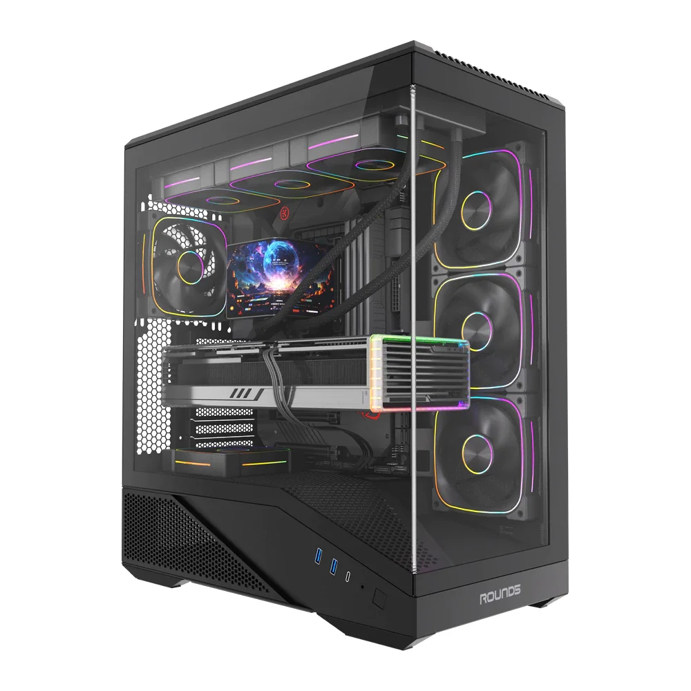 Gabinete Gamer Round5 Icebox Black Atxcom 4 Fans Vidro Fontal Sem Fonte - 7411 Gabinete Gamer Round5 Icebox Black Atxcom 4 Fans Vidro Fontal Sem Fonte - 7411