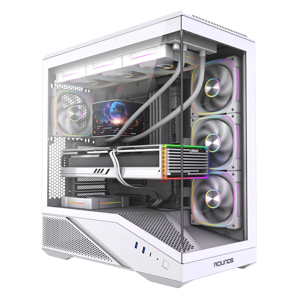 Gabinete Gamer Round5 Icebox White Atxcom 4 Fans Vidro Fontal Sem Fonte - 7412 Gabinete Gamer Round5 Icebox White Atxcom 4 Fans Vidro Fontal Sem Fonte - 7412