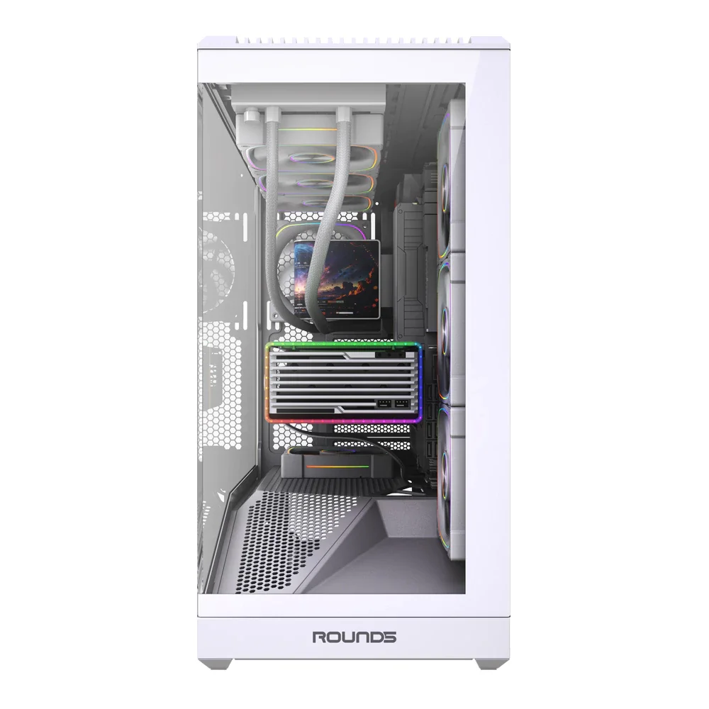 Gabinete Gamer Round5 Icebox White Atxcom 4 Fans Vidro Fontal Sem Fonte - 7412 Gabinete Gamer Round5 Icebox White Atxcom 4 Fans Vidro Fontal Sem Fonte - 7412