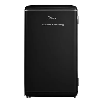 Frigobar Midea Mdrd142rtd303 93l Inverter Retrô Preto Com Prateleiras De Vidro Bivolt